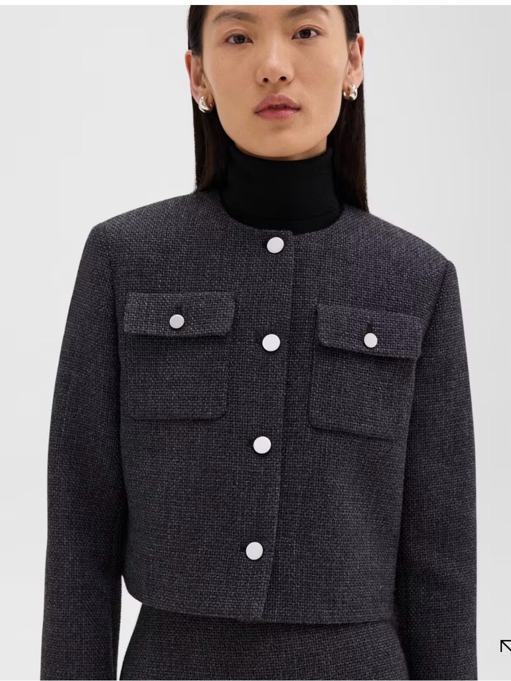 Theory Charcoal Tweed Melange Cropped Jacket Size 6